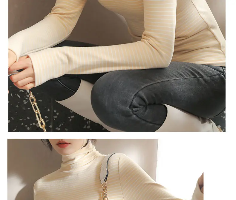 Women's Striped Turtleneck Shirt with Velvet Fleece Lining — feature 26