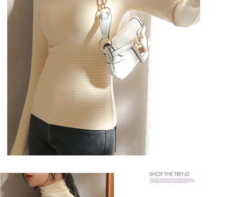 Women's Striped Turtleneck Shirt with Velvet Fleece Lining — feature 27