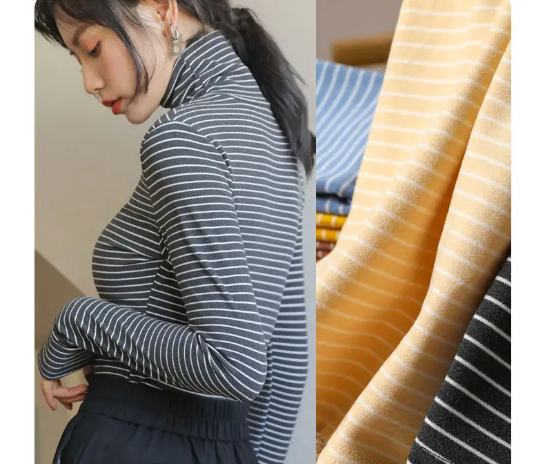 Women's Striped Turtleneck Shirt with Velvet Fleece Lining — feature 5