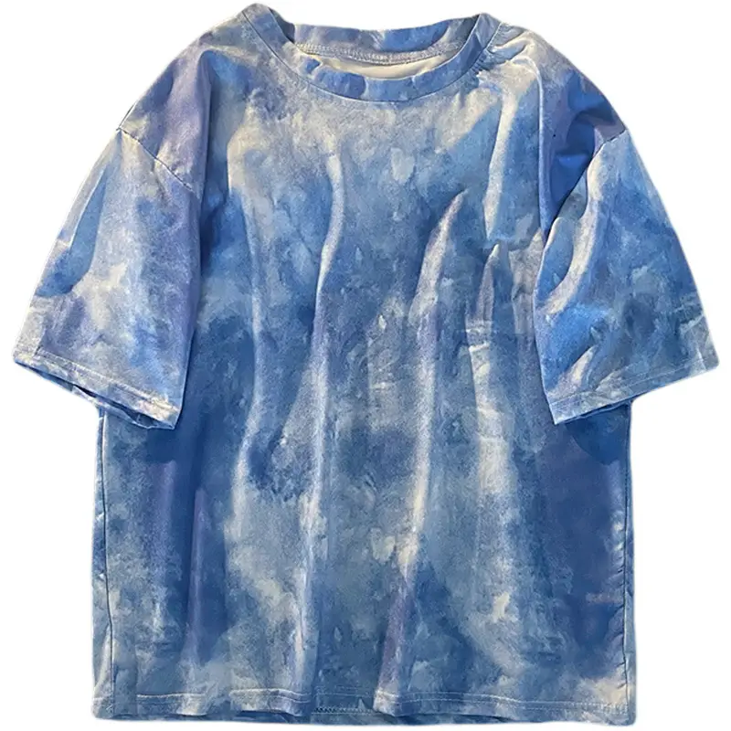 Blue Tie-Dyed Loose Sleeve T-Shirt for Women