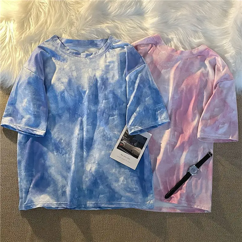 Blue Tie-Dyed Loose Sleeve T-Shirt for Women — feature 1