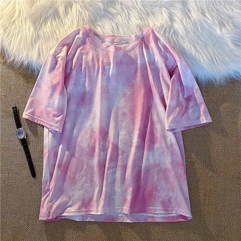 Blue Tie-Dyed Loose Sleeve T-Shirt for Women — feature 15