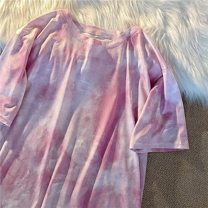 Blue Tie-Dyed Loose Sleeve T-Shirt for Women — feature 16