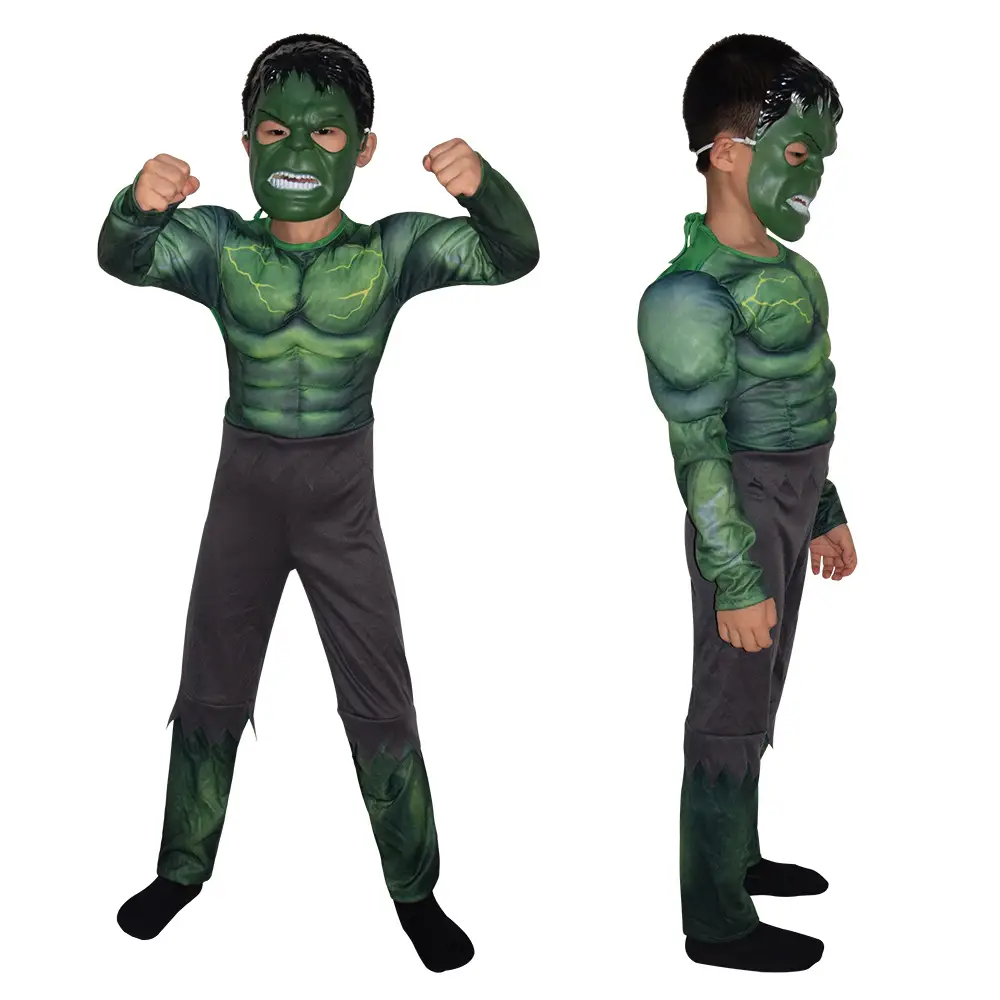 Hulk One Piece Muscle Costume Kids Avengers Green - Image 2