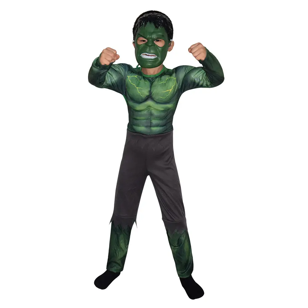 Hulk One Piece Muscle Costume Kids Avengers Green - Image 3