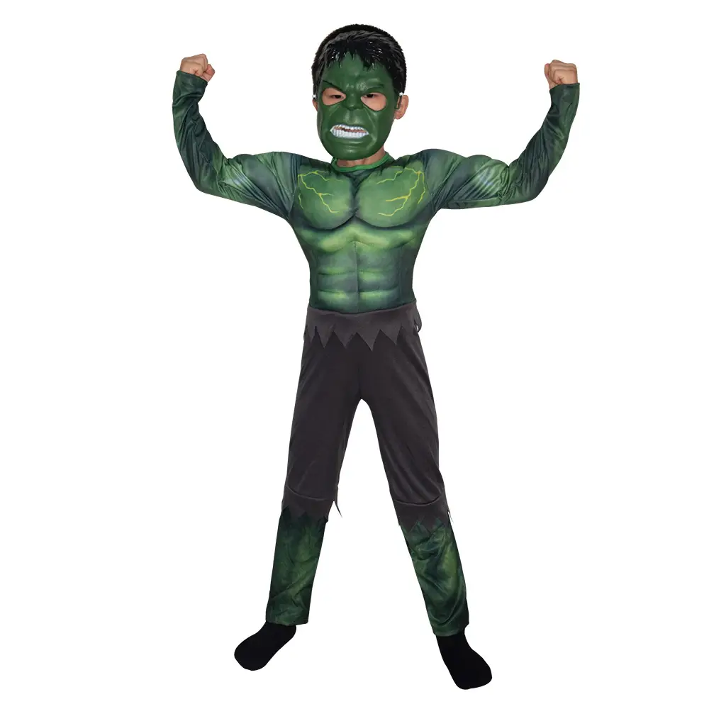 Hulk One Piece Muscle Costume Kids Avengers Green - Image 4