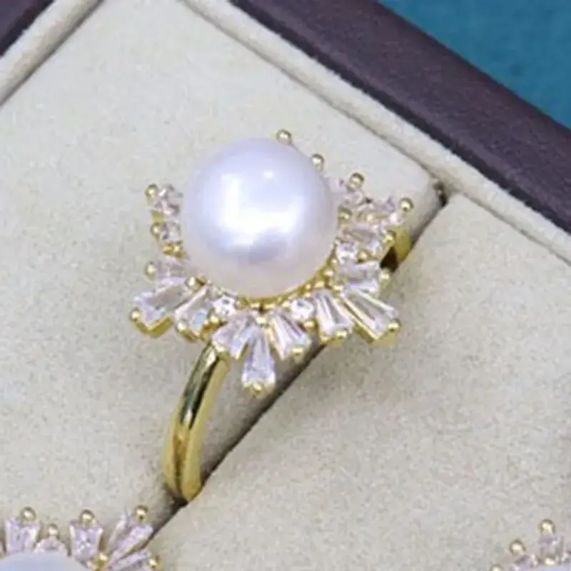 2021 Freshwater Pearl Set 8-9mm Peacock Green Black Pendant Earrings Ring 18K Pack Gold Light Luxury All-match Gift Giving - Image 11