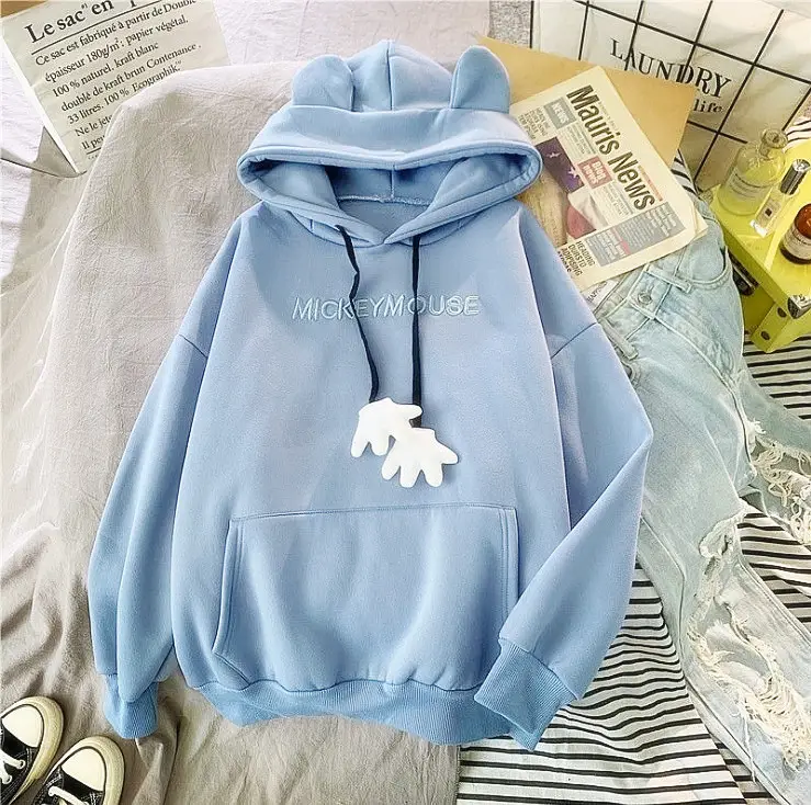 White Fleece Lined Hoodie with Mickey Ear Embroidery - Image 4