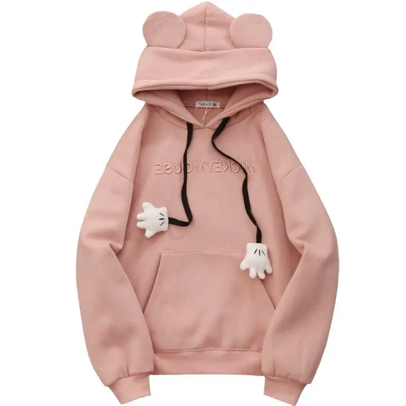White Fleece Lined Hoodie with Mickey Ear Embroidery - Image 8