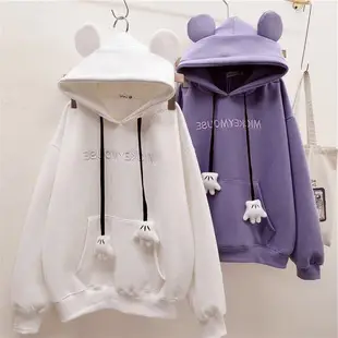 White Fleece Lined Hoodie with Mickey Ear Embroidery — feature 1