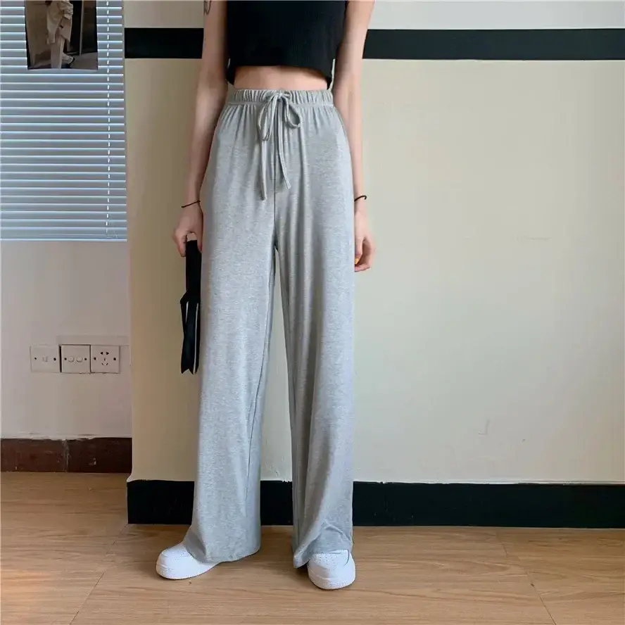 Women's Wide Leg Spring Waist Pants Grey - Image 3