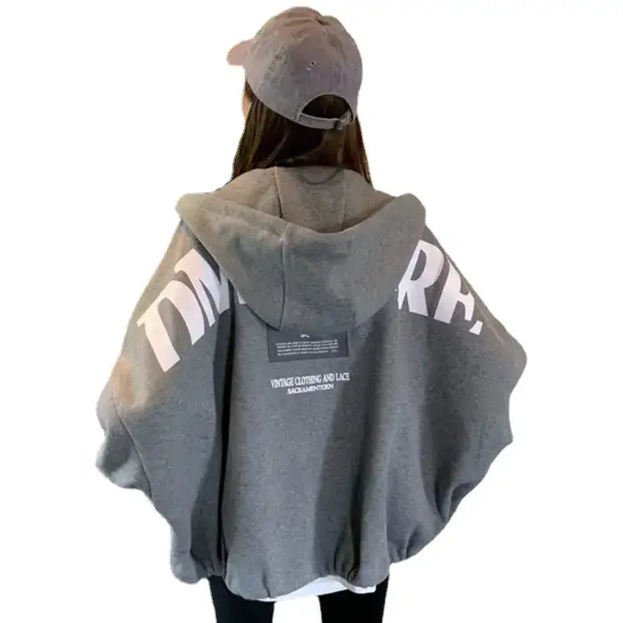 Women Fleece Hooded Sweatshirt Grey Zipper College Style - Image 7