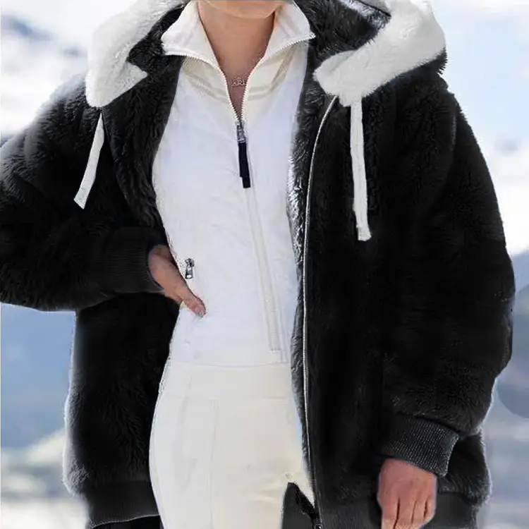 Women Wool Hooded Coat Grey Winter Warm Zipper - Image 13