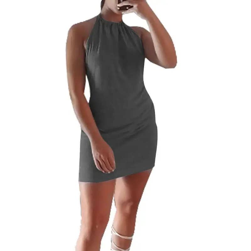 Maroon Backless Neck Dress Mini Hip Skirt Set