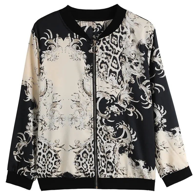Women's Printed Chiffon Cardigan Jacket Black White Spring Autumn - Image 6