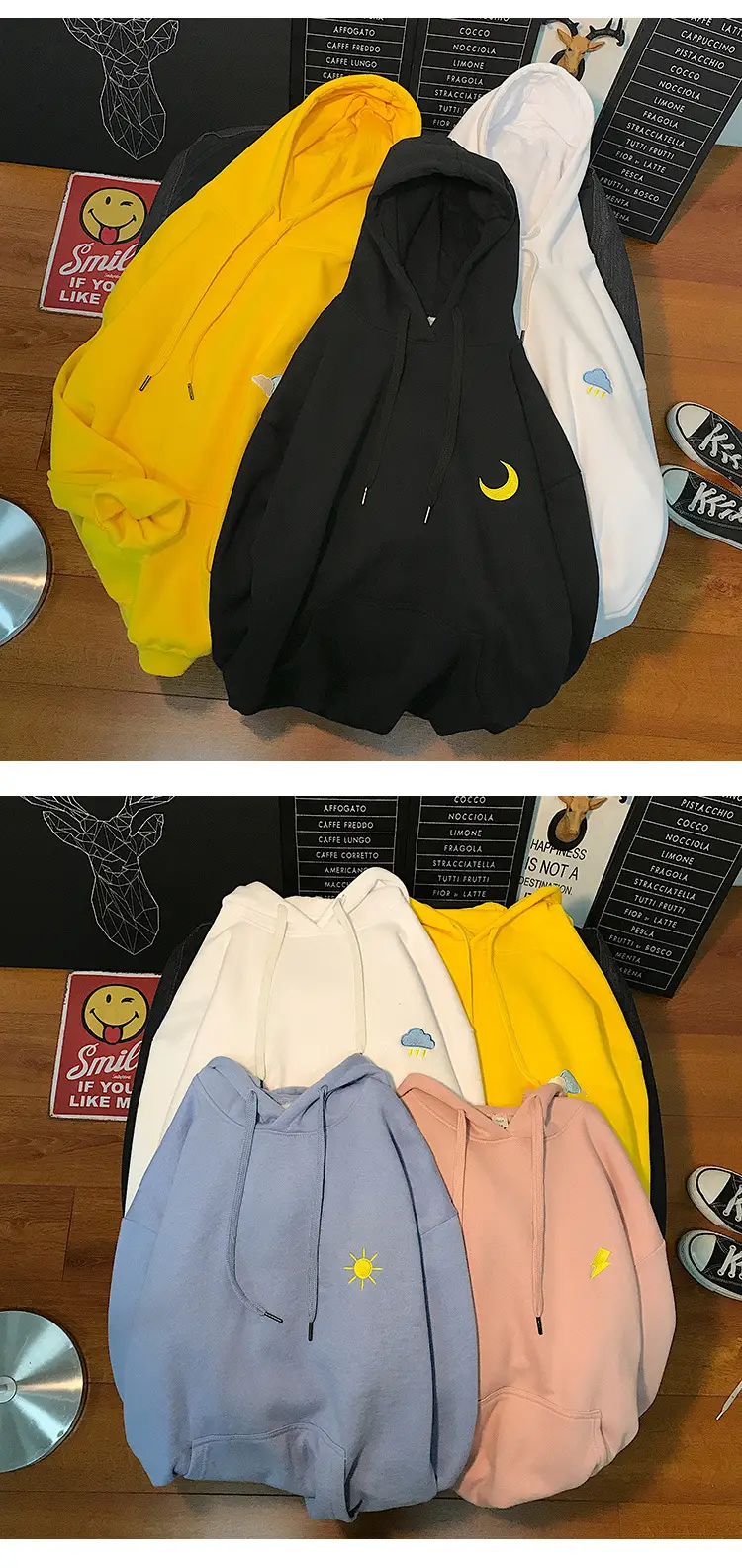 Women Printed Hoodie Set Black Yellow Large — feature 3