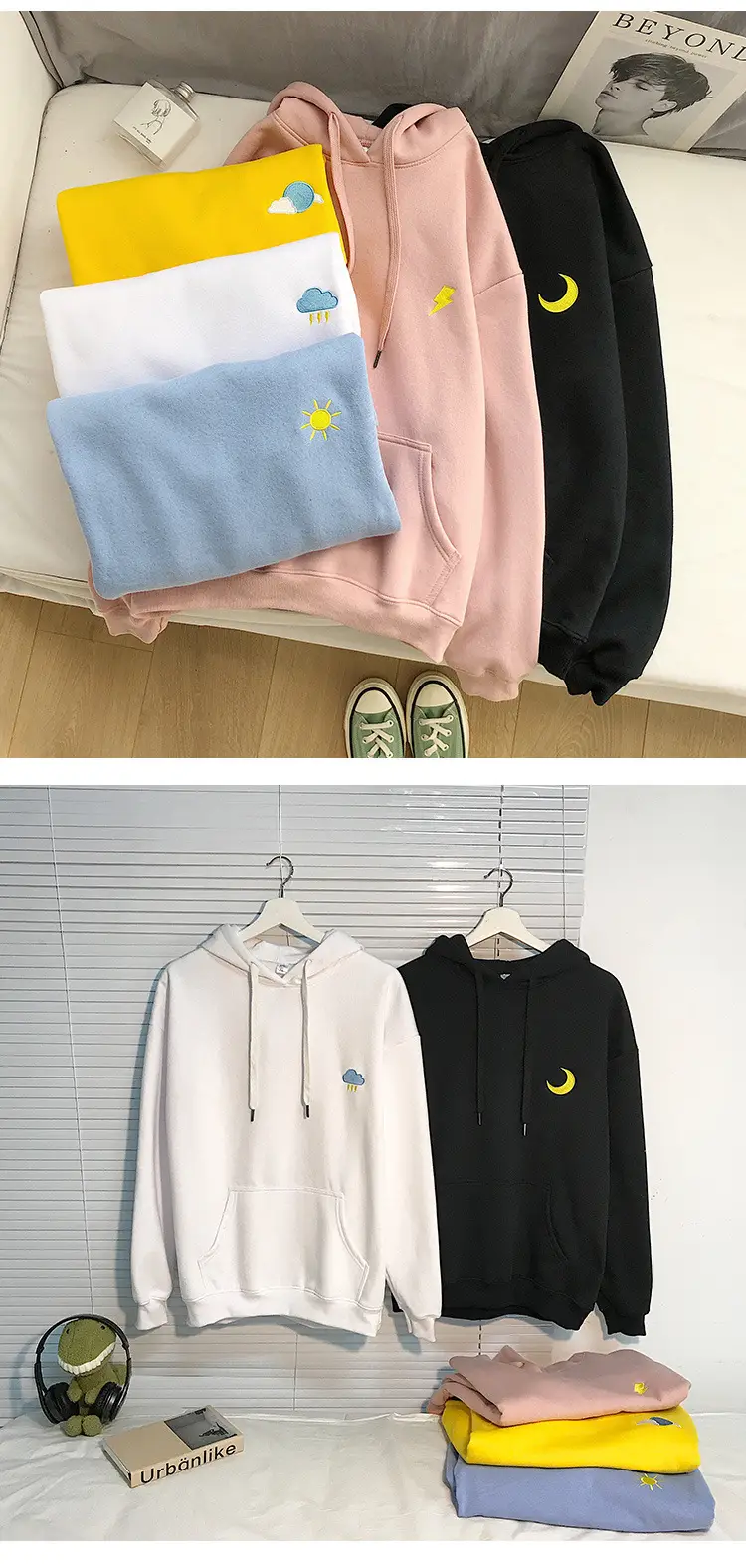 Women Printed Hoodie Set Black Yellow Large — feature 6