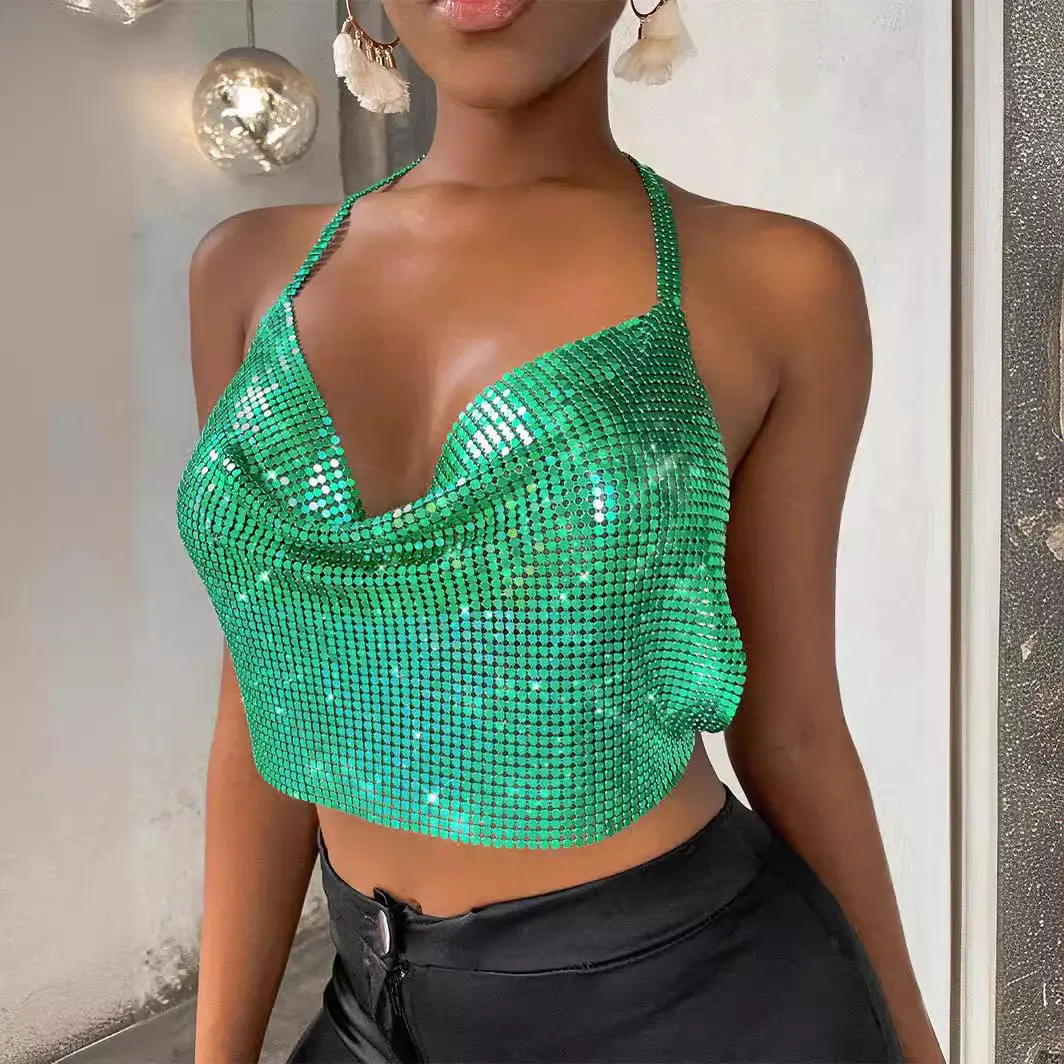2026 Metal Hollow Out Camisole Women's Top with Sequins - Image 8