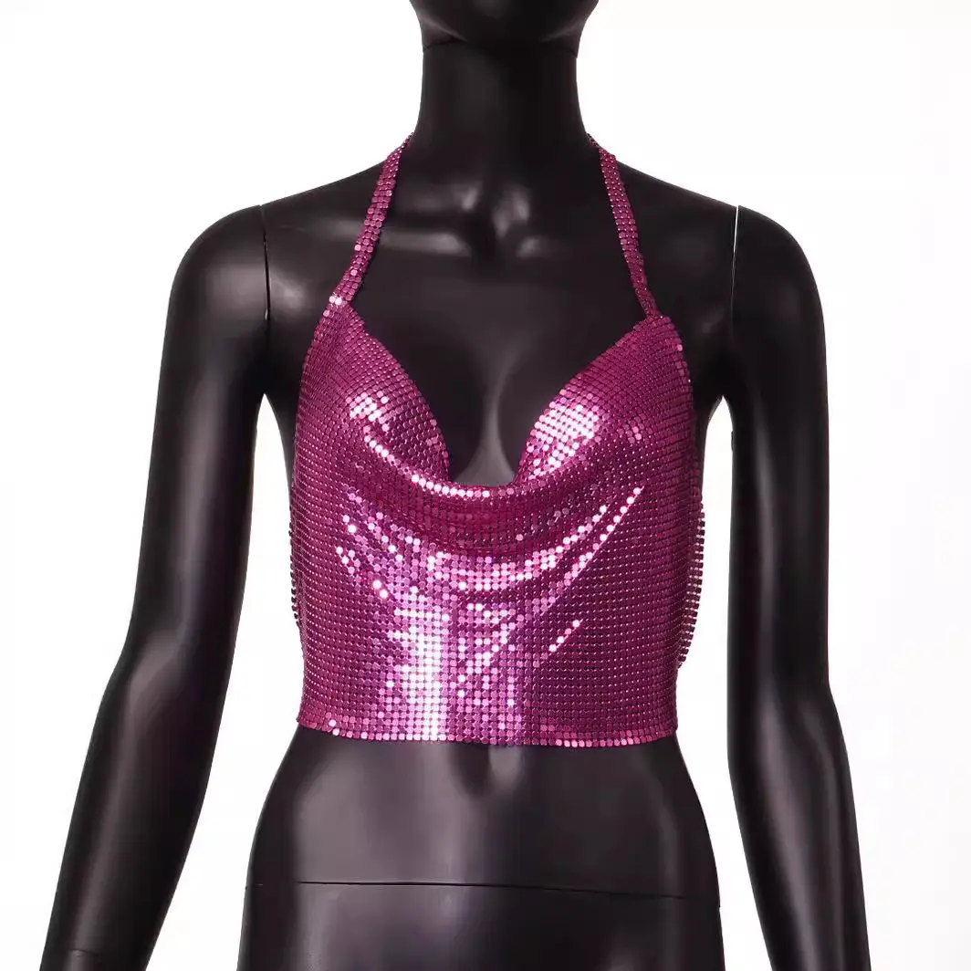 2026 Metal Hollow Out Camisole Women's Top with Sequins - Image 9