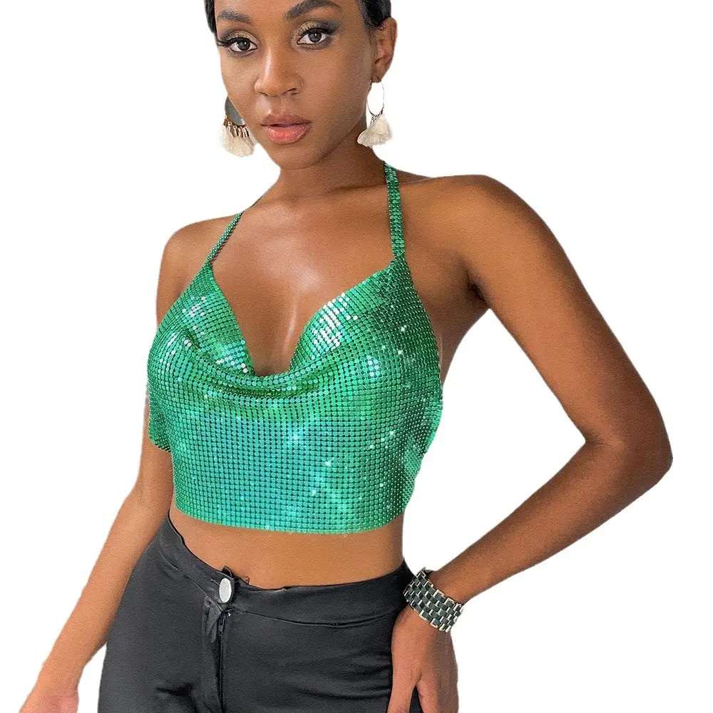 2026 Metal Hollow Out Camisole Women's Top with Sequins - Image 11