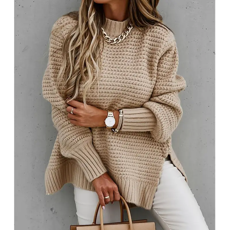 2020 Winter Black Knitted Half High Collar Sweater
