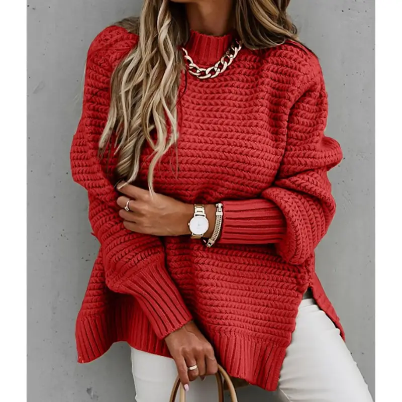 2020 Winter Black Knitted Half High Collar Sweater