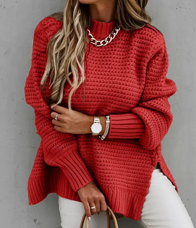 2020 Winter Black Knitted Half High Collar Sweater