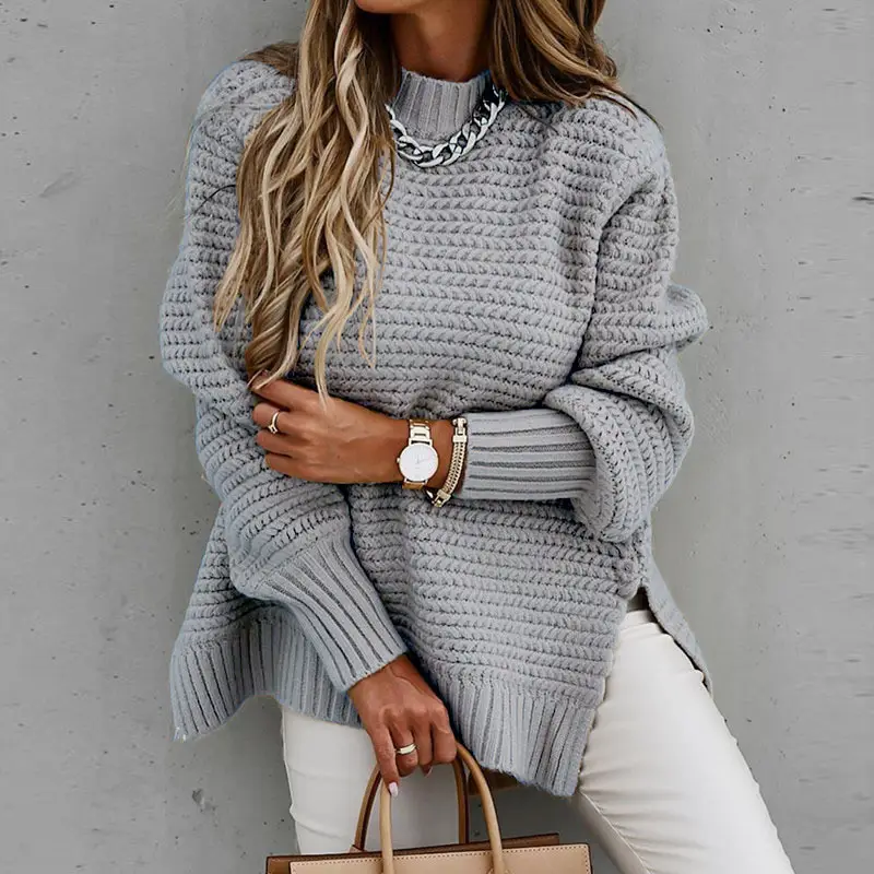 2020 Winter Black Knitted Half High Collar Sweater