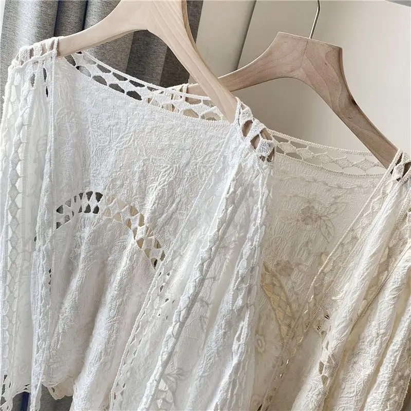 Women's Cross-Country Lace Crossbody Cardigan with 7-Piece Sleeve - Image 9