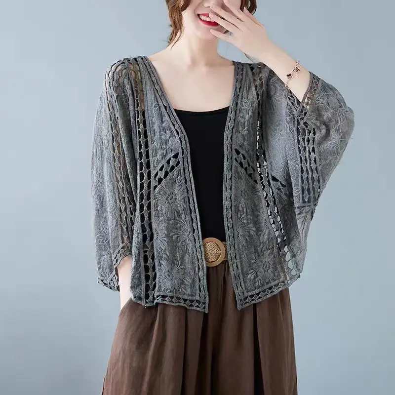 Women's Cross-Country Lace Crossbody Cardigan with 7-Piece Sleeve — feature 8