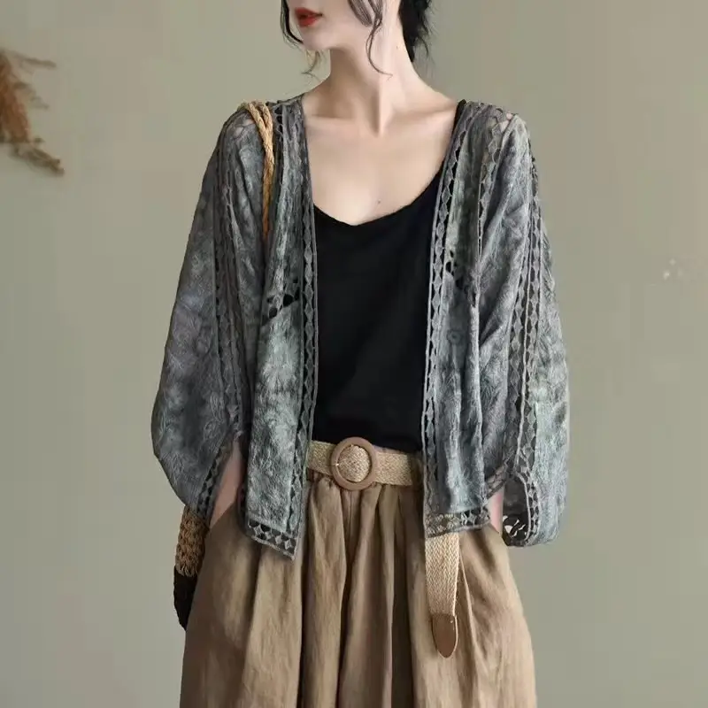 Women's Cross-Country Lace Crossbody Cardigan with 7-Piece Sleeve — feature 10
