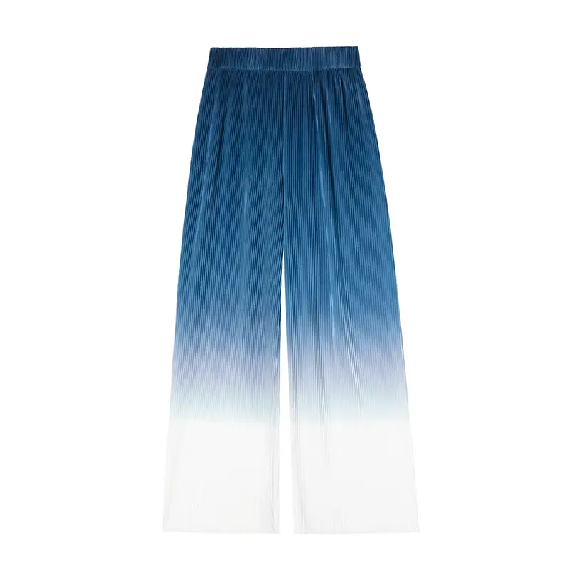 Women Blue Gradient Wide Leg Pants Summer Casual