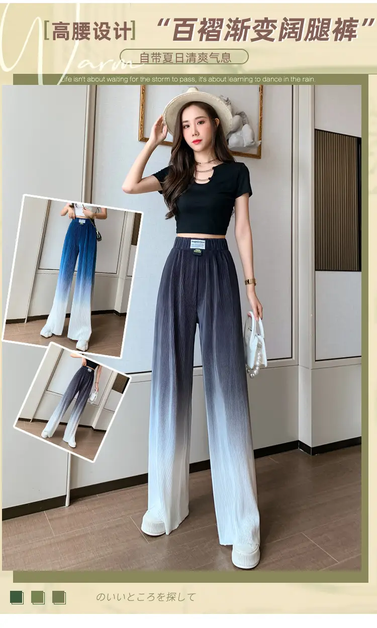 Women Blue Gradient Wide Leg Pants Summer Casual — feature 1