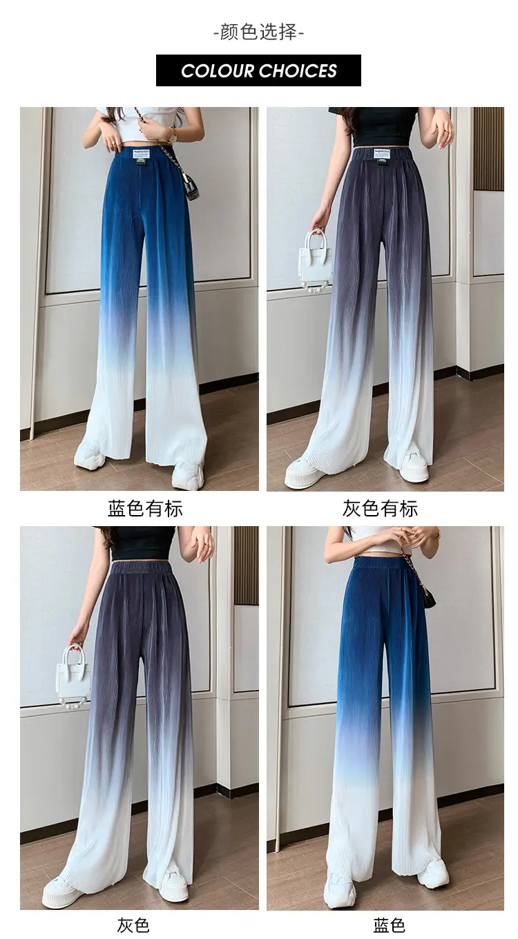 Women Blue Gradient Wide Leg Pants Summer Casual — feature 12