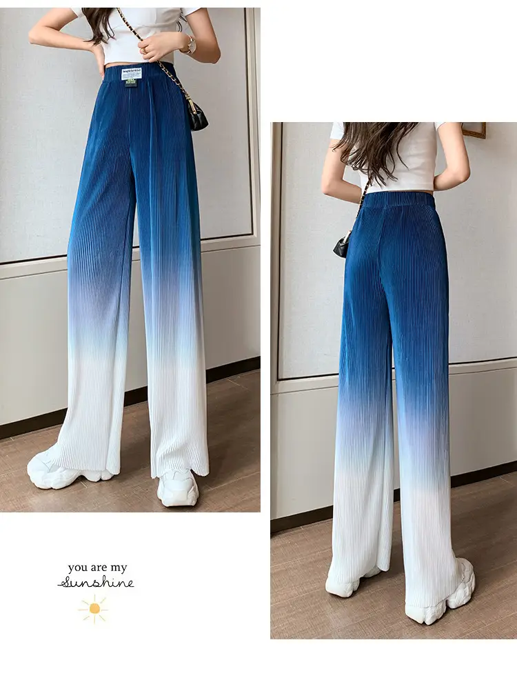 Women Blue Gradient Wide Leg Pants Summer Casual — feature 16