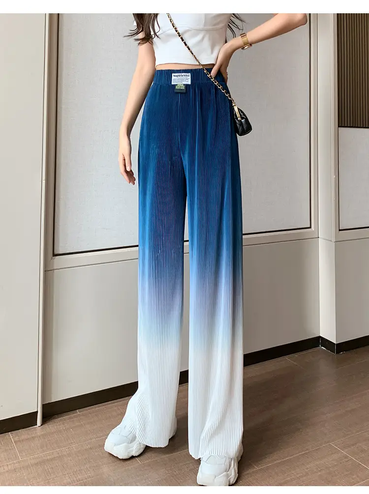Women Blue Gradient Wide Leg Pants Summer Casual — feature 18