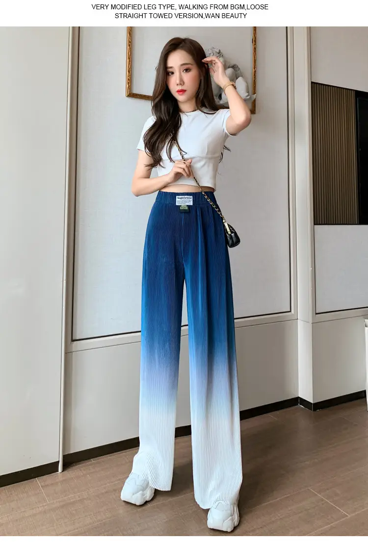 Women Blue Gradient Wide Leg Pants Summer Casual — feature 20