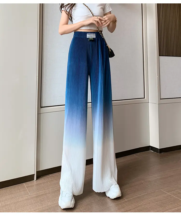Women Blue Gradient Wide Leg Pants Summer Casual — feature 21