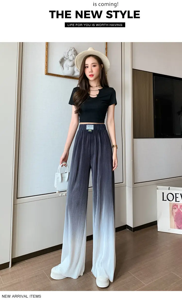 Women Blue Gradient Wide Leg Pants Summer Casual — feature 22