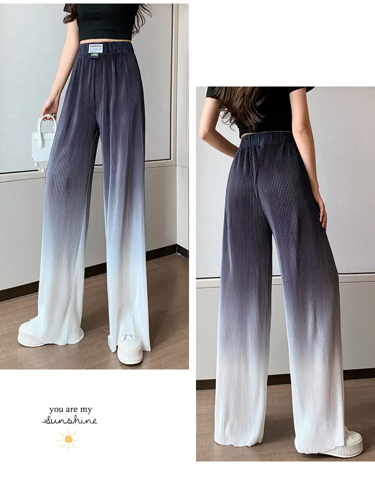 Women Blue Gradient Wide Leg Pants Summer Casual — feature 23