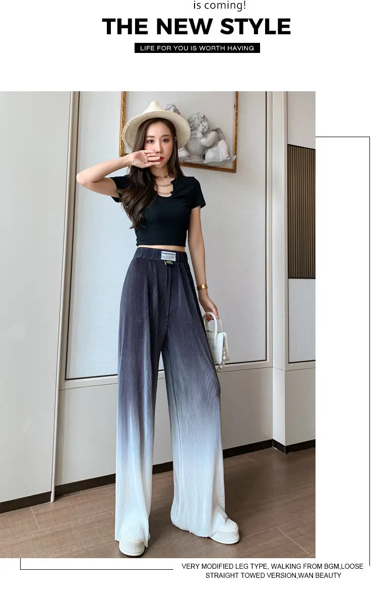 Women Blue Gradient Wide Leg Pants Summer Casual — feature 24