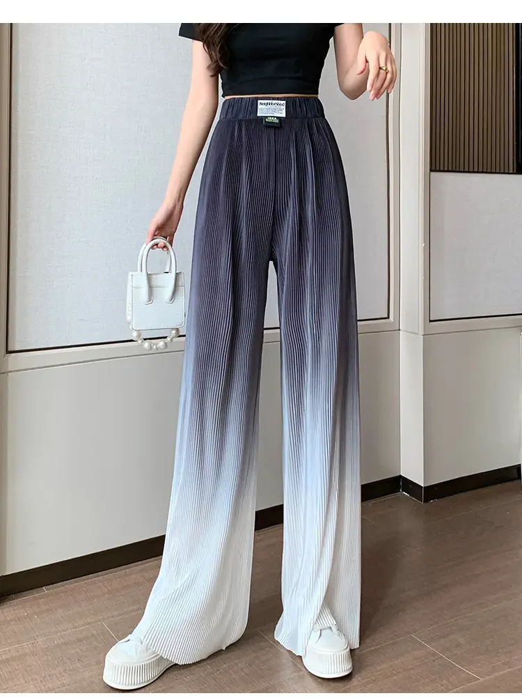 Women Blue Gradient Wide Leg Pants Summer Casual — feature 25