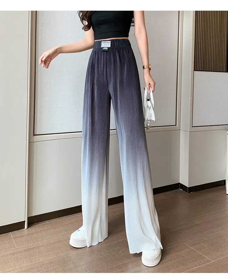 Women Blue Gradient Wide Leg Pants Summer Casual — feature 27