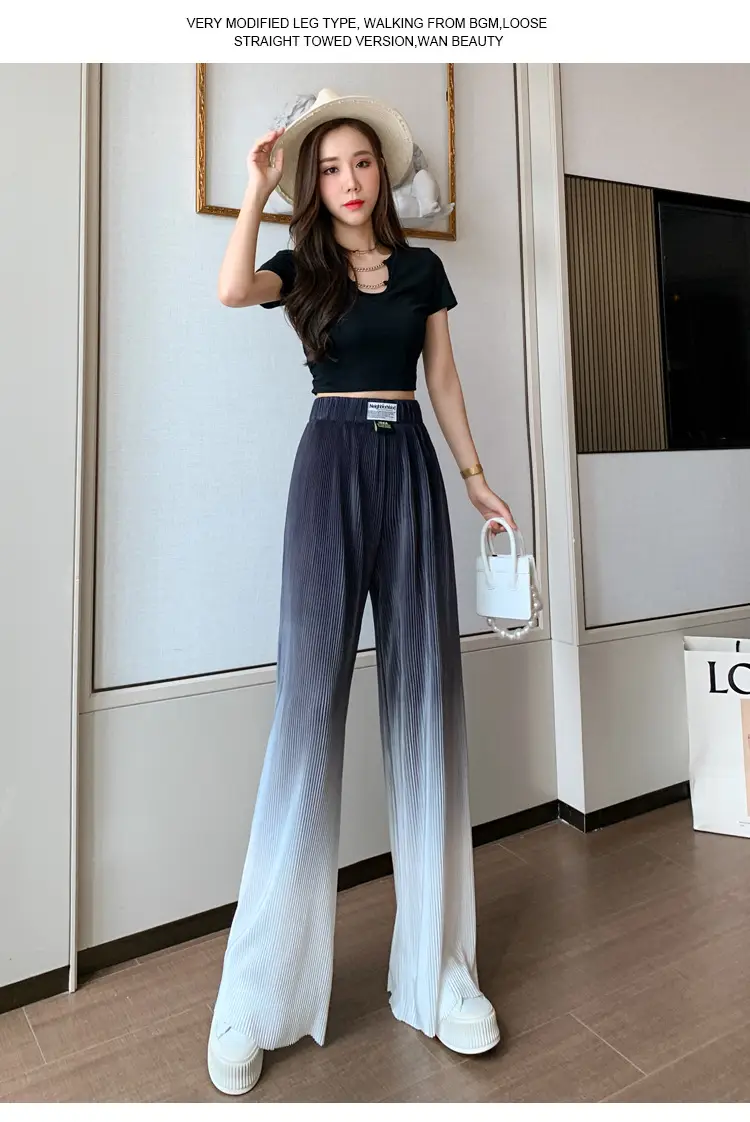 Women Blue Gradient Wide Leg Pants Summer Casual — feature 28
