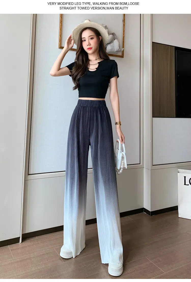 Women Blue Gradient Wide Leg Pants Summer Casual — feature 29