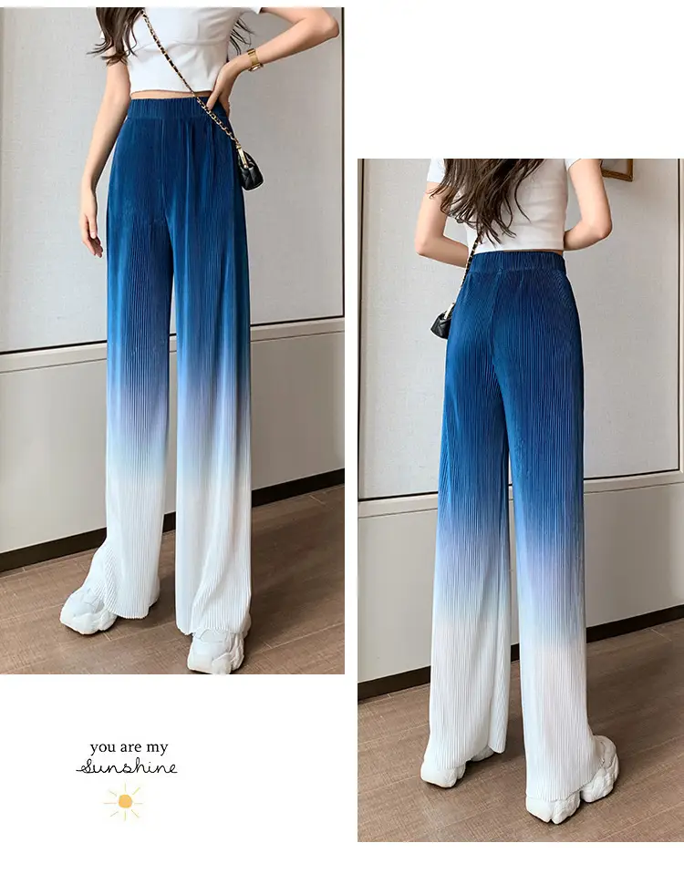 Women Blue Gradient Wide Leg Pants Summer Casual — feature 31