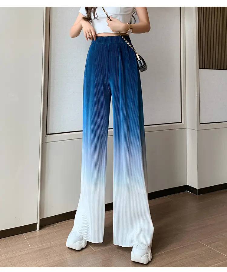 Women Blue Gradient Wide Leg Pants Summer Casual — feature 33