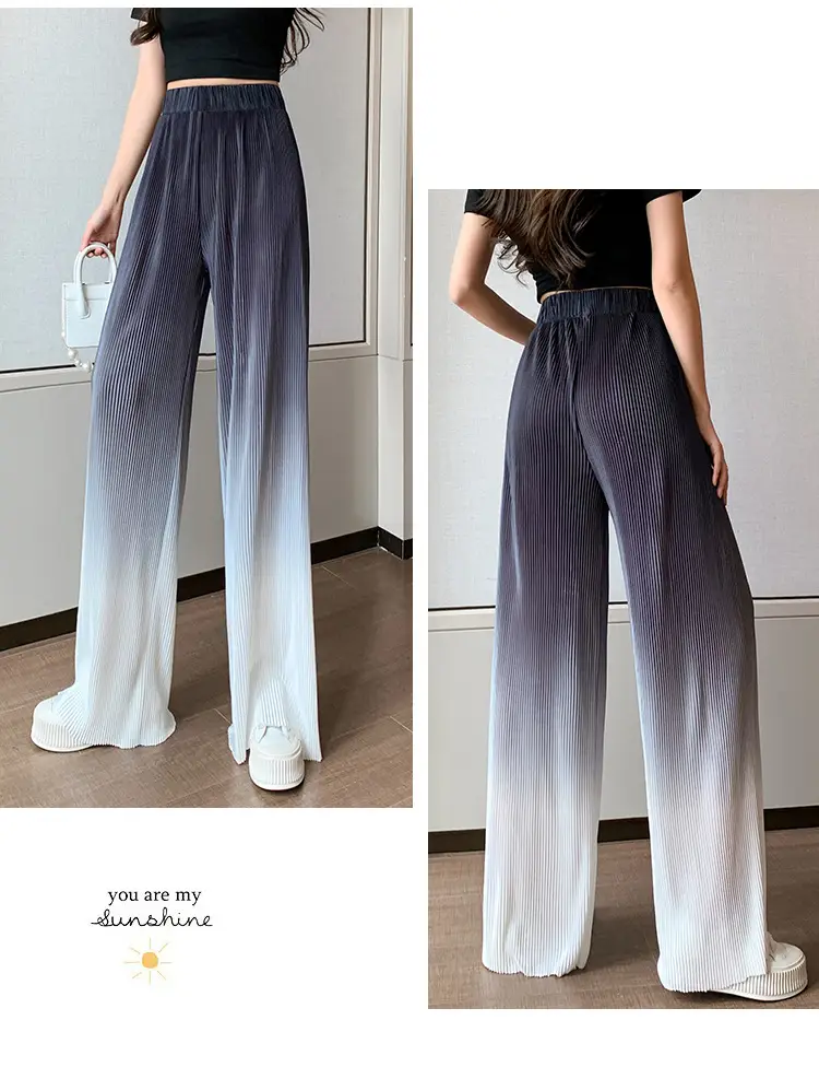 Women Blue Gradient Wide Leg Pants Summer Casual — feature 37
