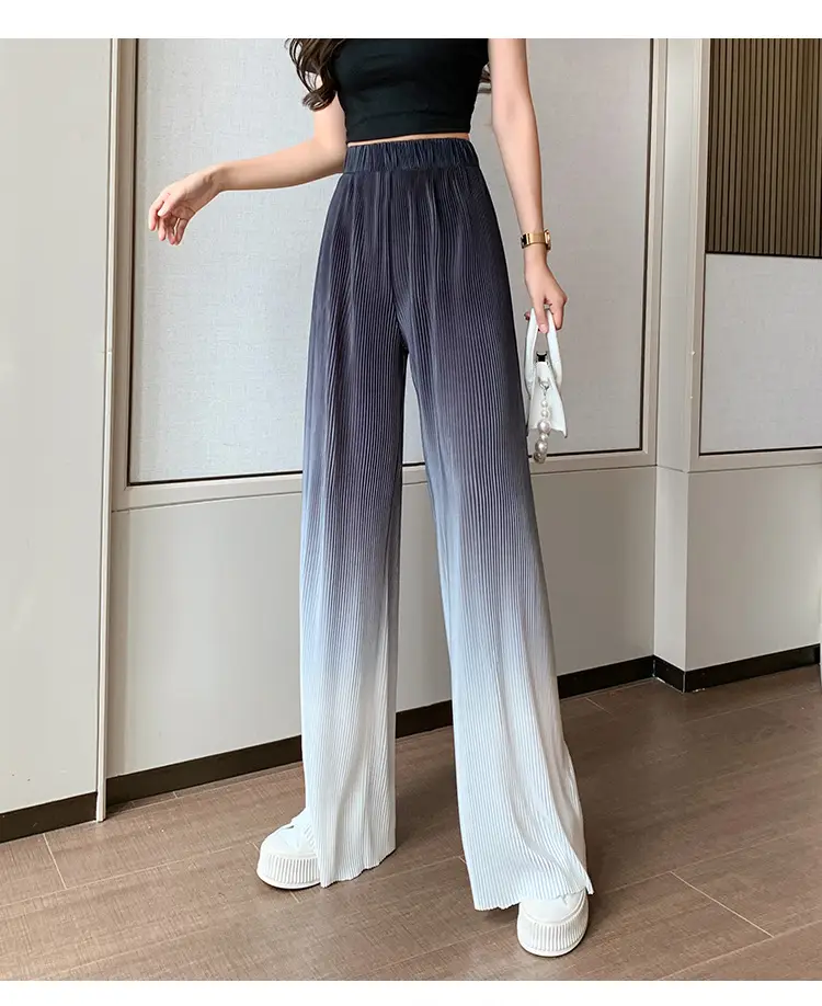 Women Blue Gradient Wide Leg Pants Summer Casual — feature 39