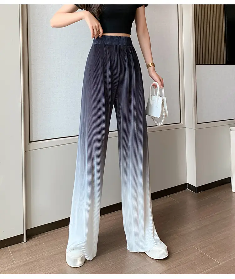 Women Blue Gradient Wide Leg Pants Summer Casual — feature 41